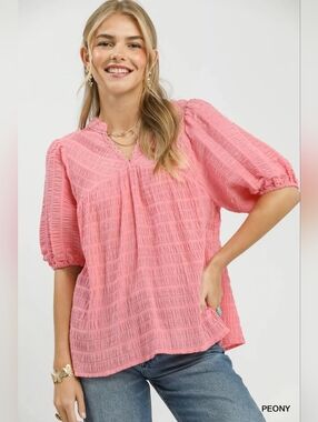 Umgee Textured Puff Sleeve Blouse